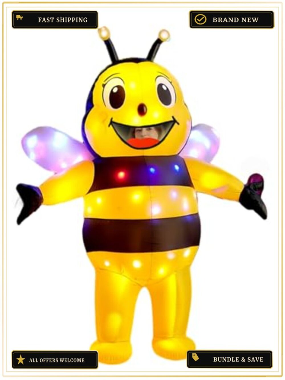Adult Inflatable Bee Costume LED Light Up Full Body Halloween Blow Up